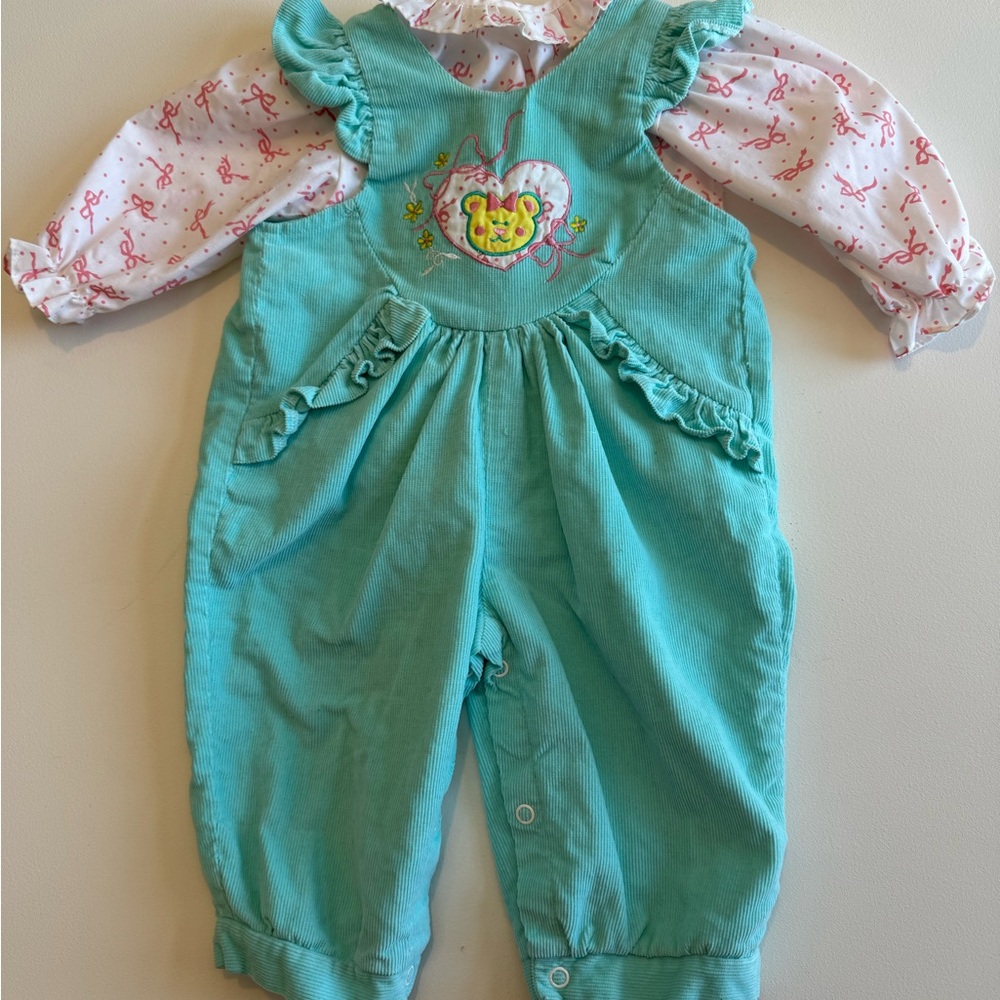 Vintage Zeddy Aqua Kids Romper with Ruffle Detail shirt